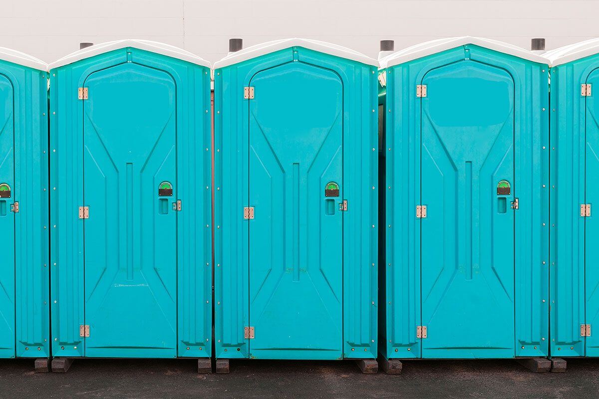 Industrial portable restroom units at a plant in Roseburg, Oregon