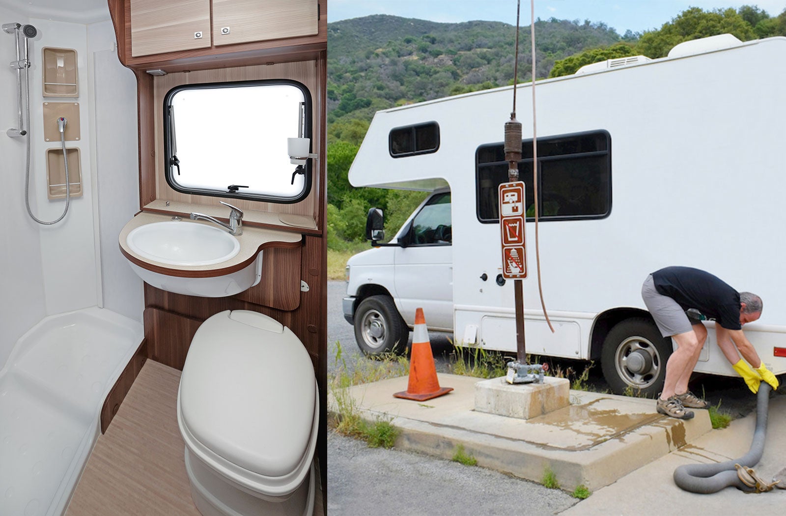 Portable RV/camper toilet and holding tank setup in Roseburg, Oregon