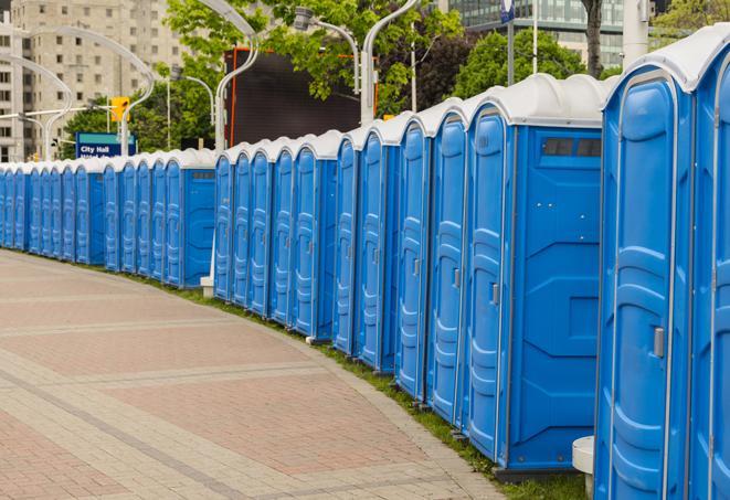 Seasonal porta potty units set up at a Roseburg, Oregon venue